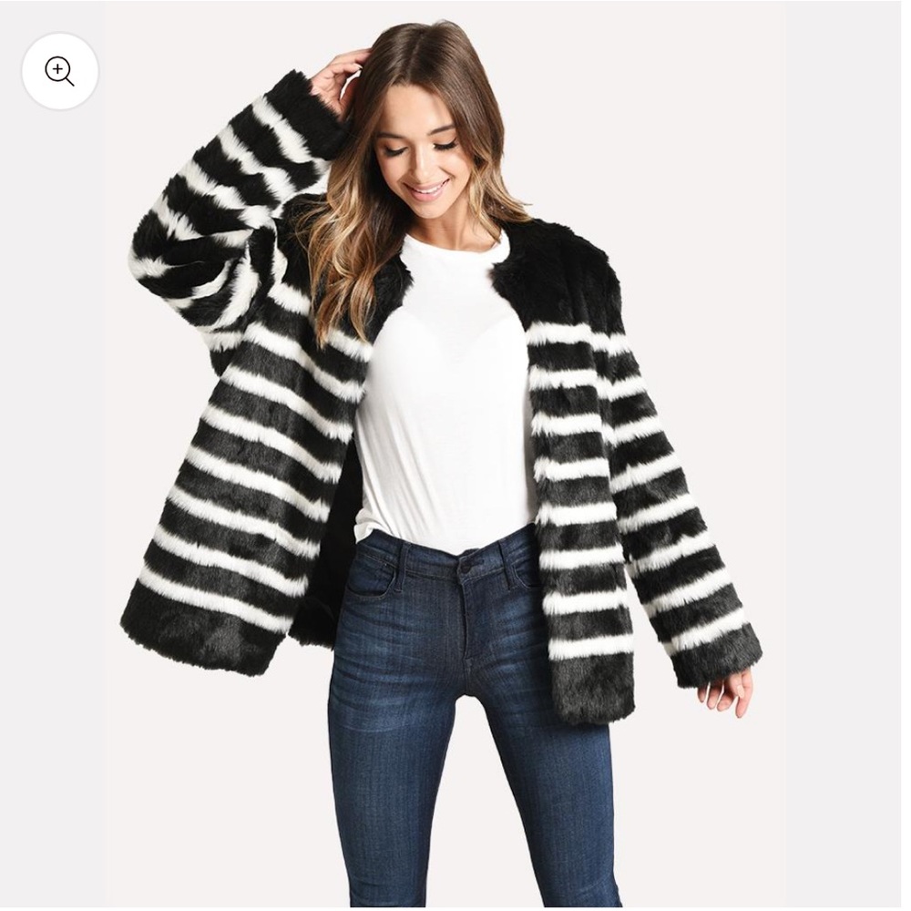 FRAME Faux Fur Jerry Coat Black & White Stripe